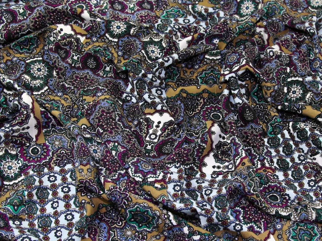 John Louden Viscose Challis Fabric Blue