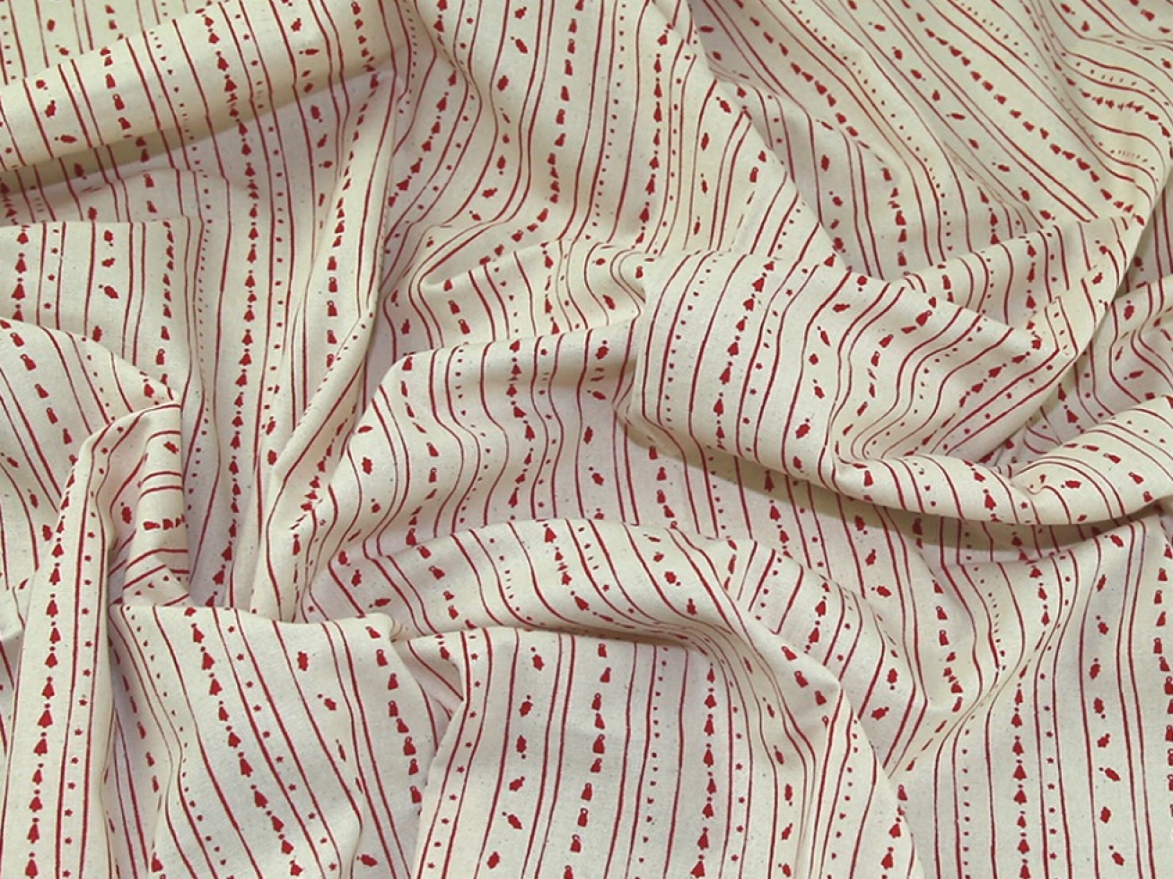 John Louden Printed 100% Cotton Calico Fabric Red on Natural