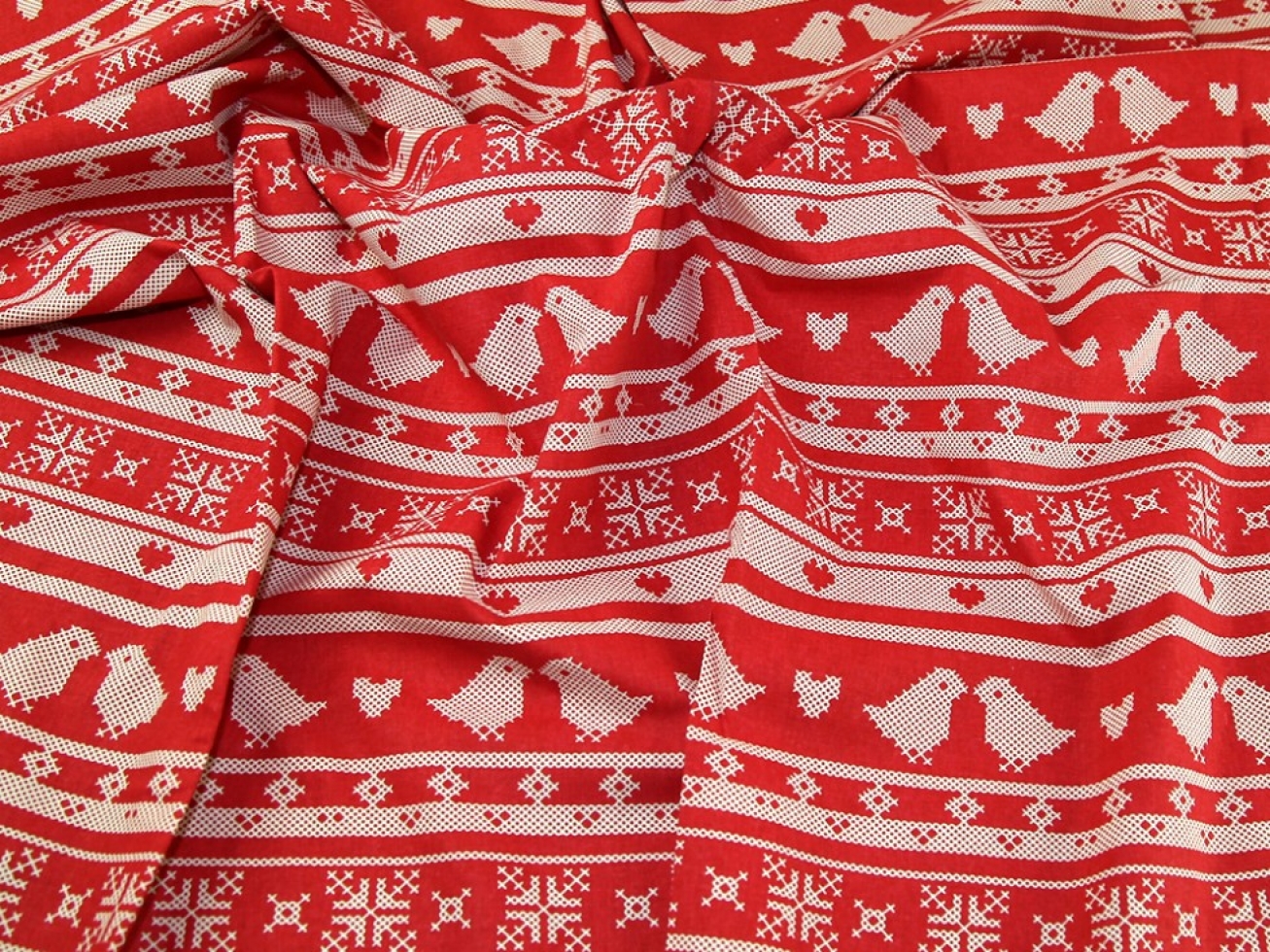 John Louden Printed 100% Cotton Calico Fabric Natural on Red