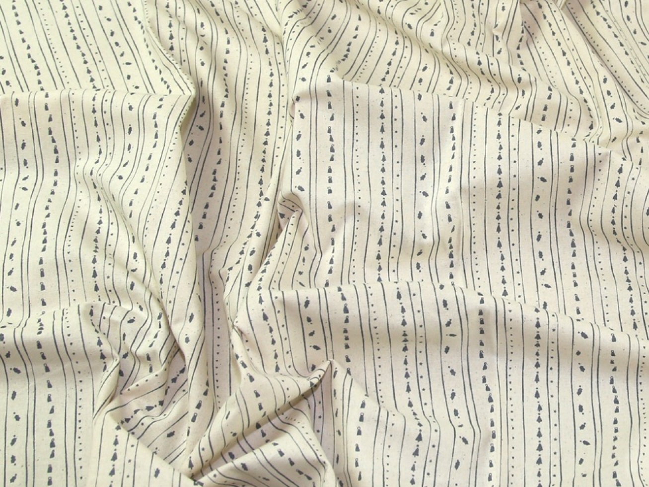 John Louden Printed 100% Cotton Calico Fabric Grey on Natural