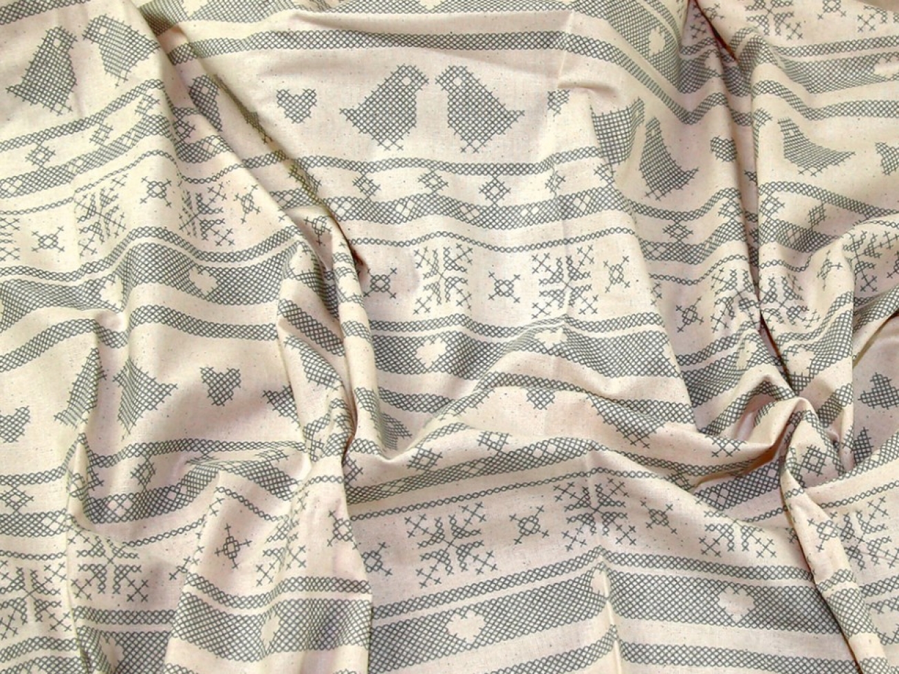 John Louden Printed 100% Cotton Calico Fabric Grey on Natural