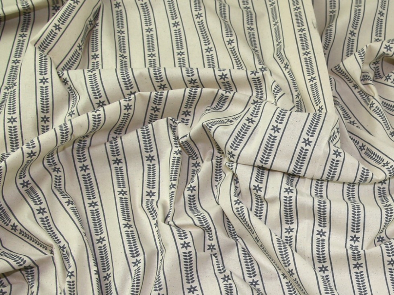 John Louden Printed 100% Cotton Calico Fabric Grey on Natural