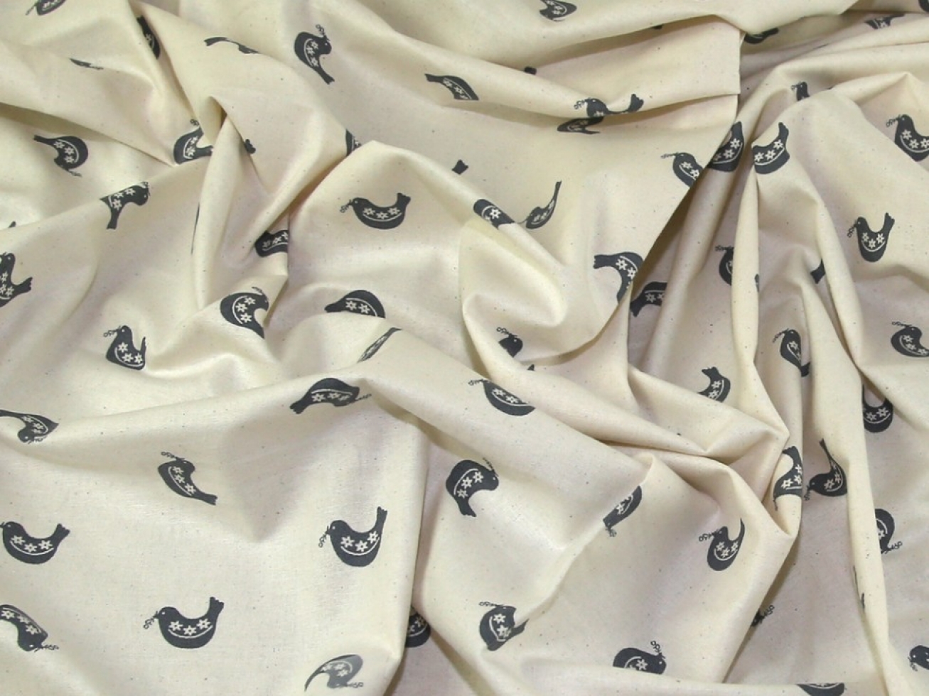 John Louden Printed 100% Cotton Calico Fabric Grey on Natural
