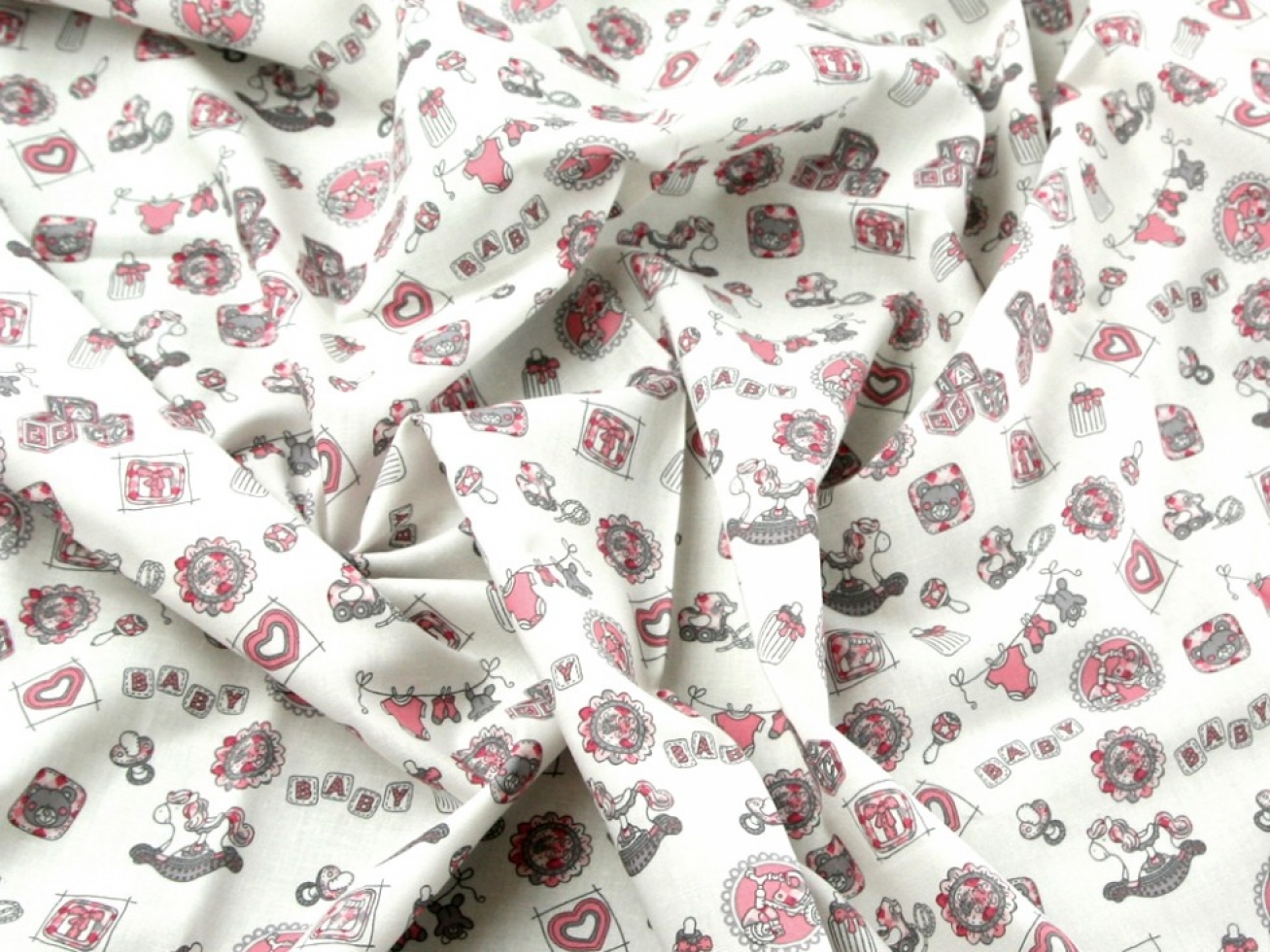 John Louden 100% Cotton Poplin Fabric White & Pink