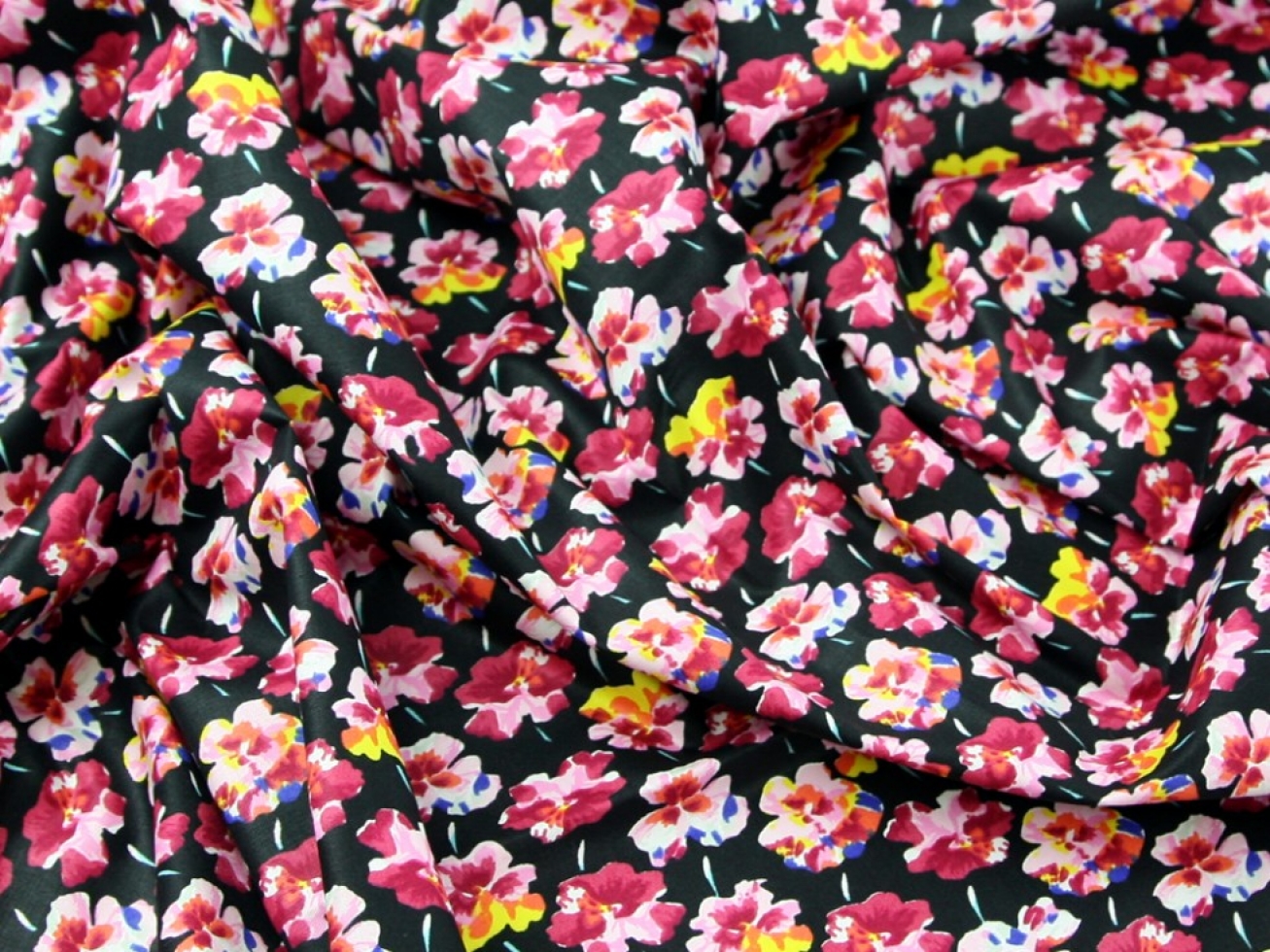 John Louden 100% Cotton Poplin Fabric Pink on Black