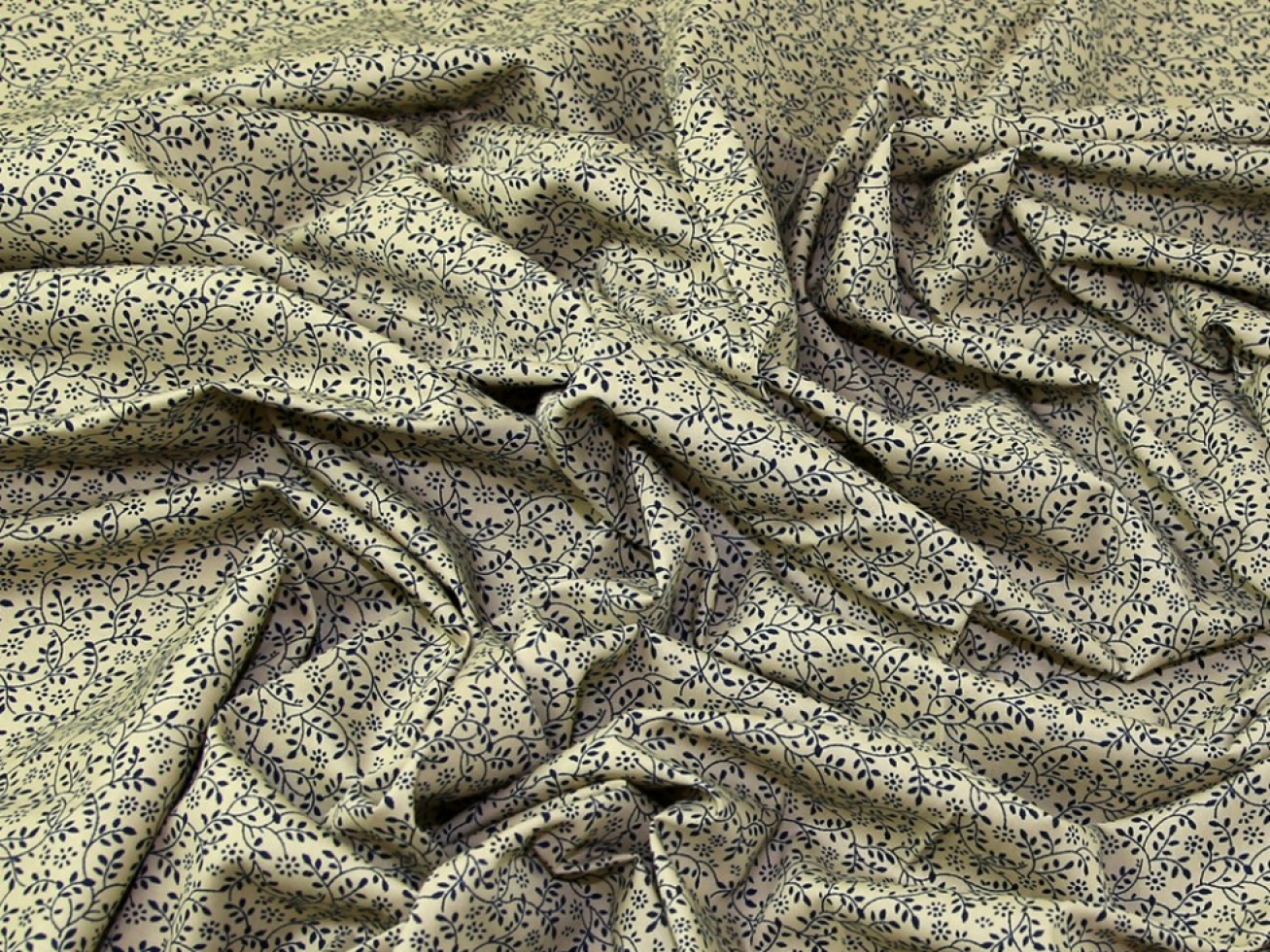 John Louden 100% Cotton Poplin Fabric Navy Blue on Camel