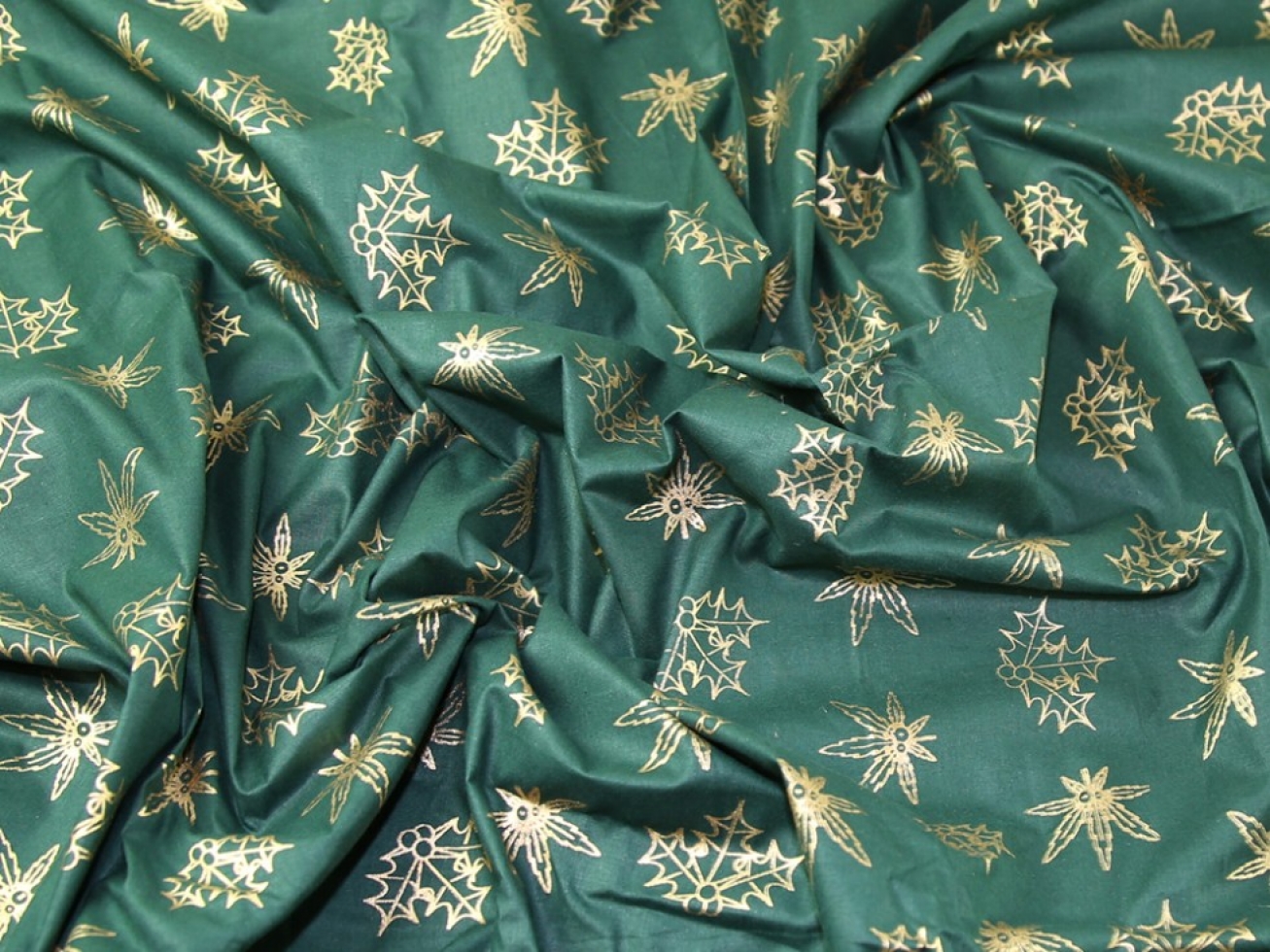 John Louden Metallic 100% Cotton Fabric Green