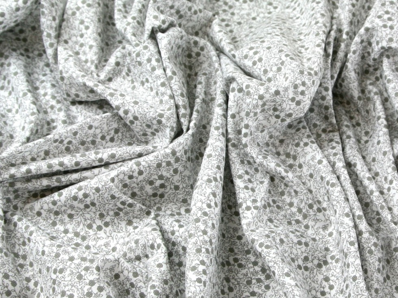 John Louden 100% Cotton Poplin Fabric Grey on White
