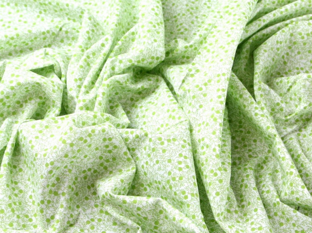 John Louden 100% Cotton Poplin Fabric Green on White