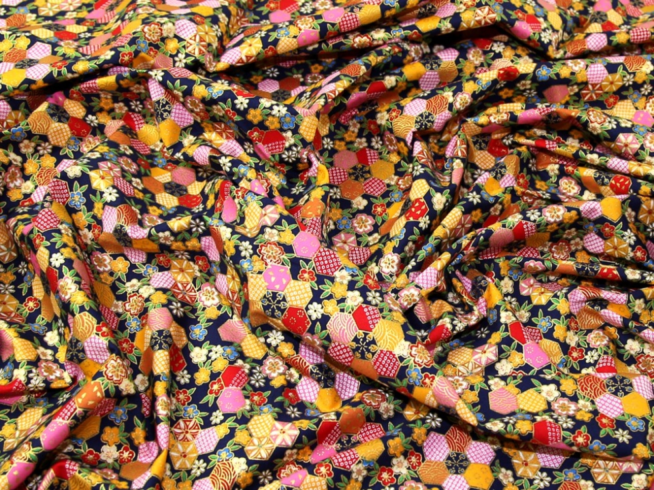 John Louden Metallic 100% Cotton Poplin Fabric Navy Blue
