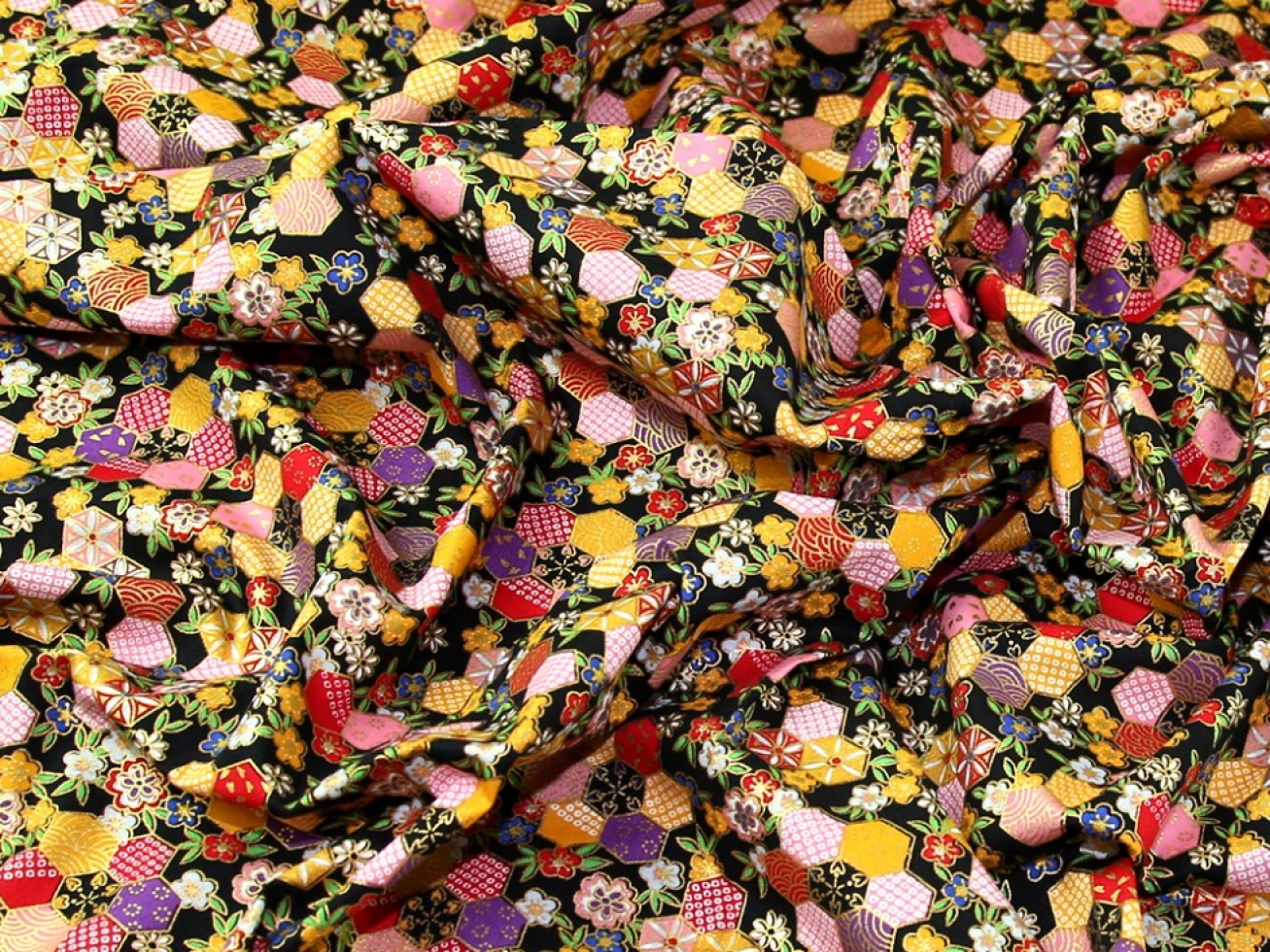 John Louden Metallic 100% Cotton Poplin Fabric Black