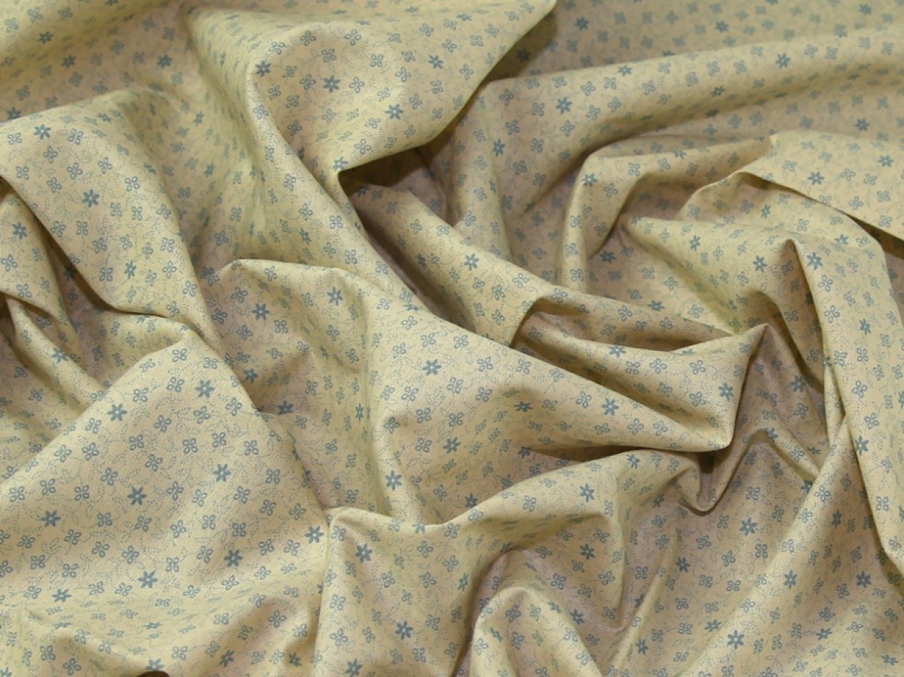 John Louden 100% Cotton Fabric Teal on Beige