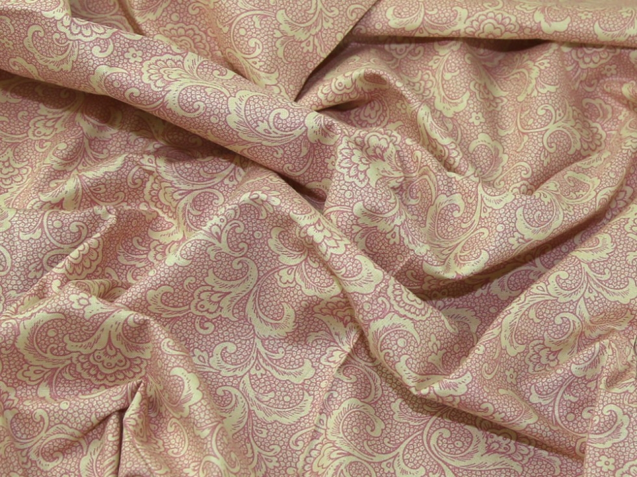 John Louden 100% Cotton Fabric Pink on Beige