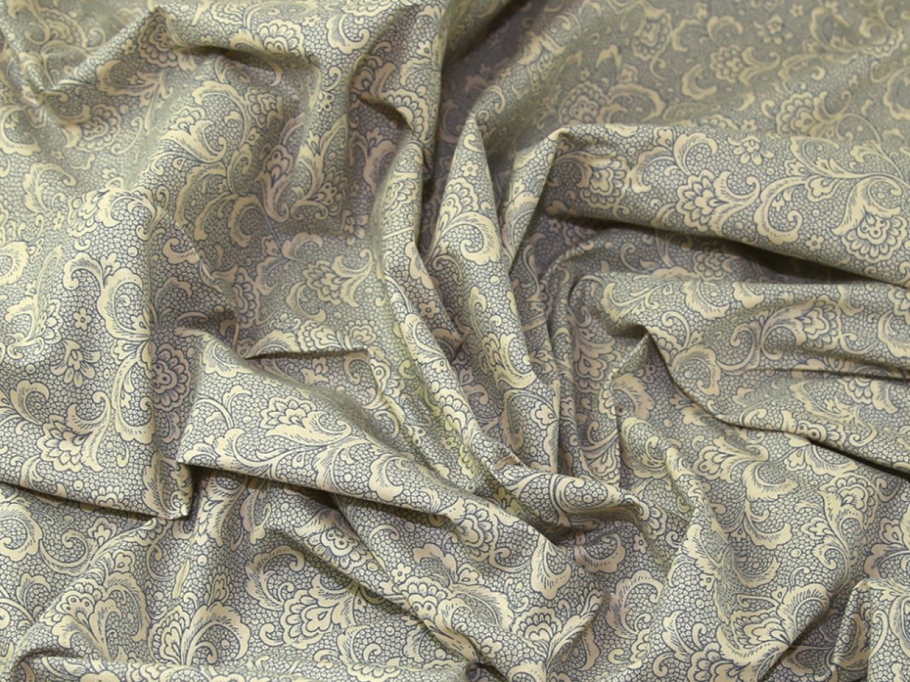 John Louden 100% Cotton Fabric Blue on Beige