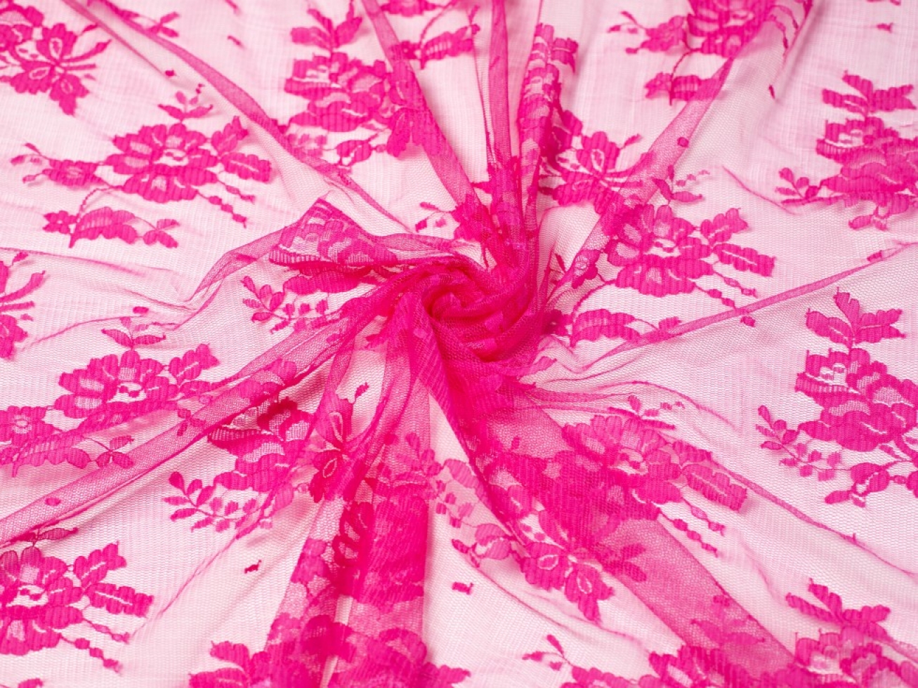 Chantilly Tulle Lace Fabric Cerise Pink