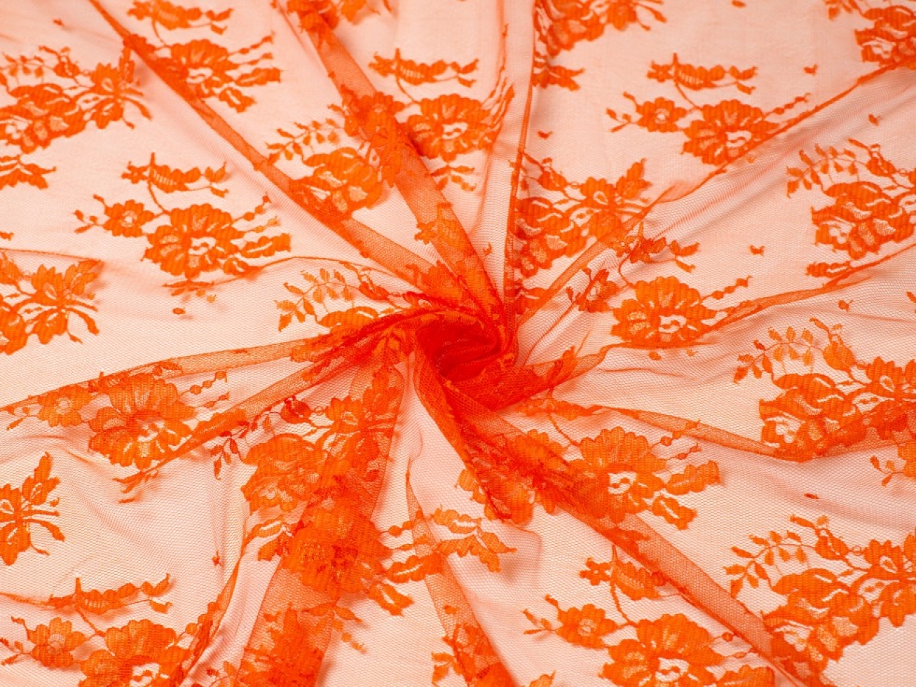 Chantilly Tulle Lace Fabric Orange
