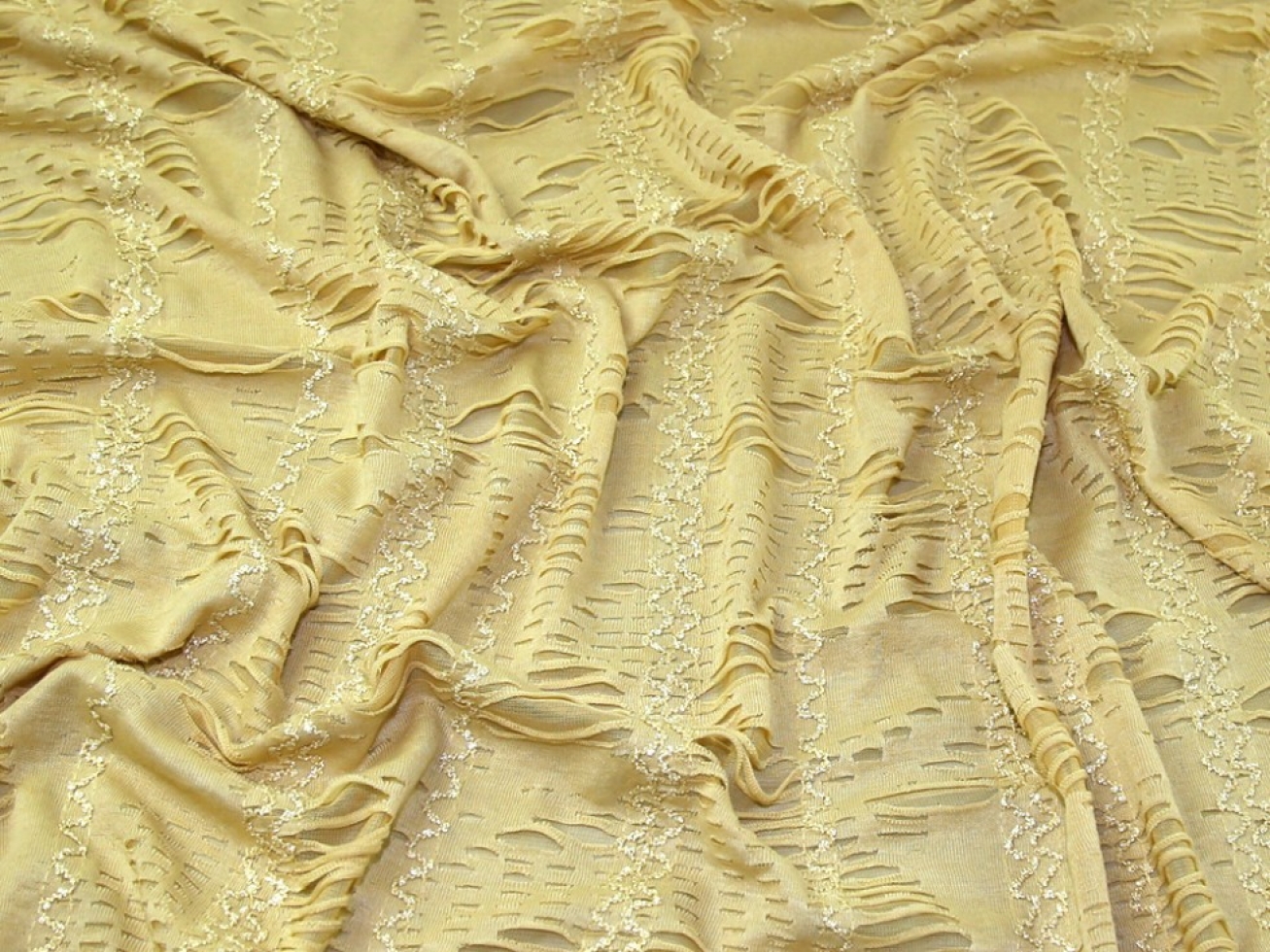 Double Layer Textured Stretch Knit Fabric Straw Gold
