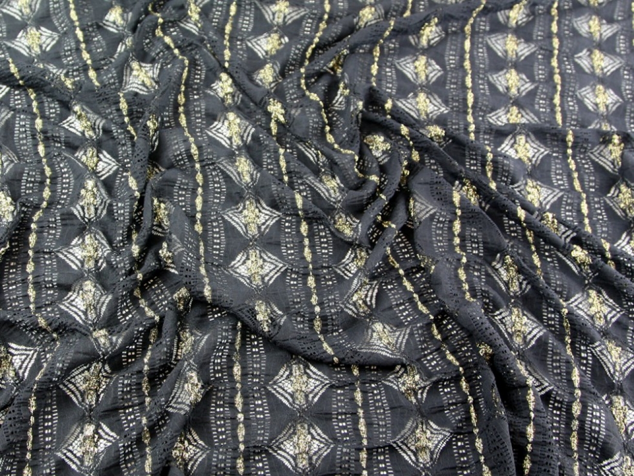 Metallic Lace Fabric Black