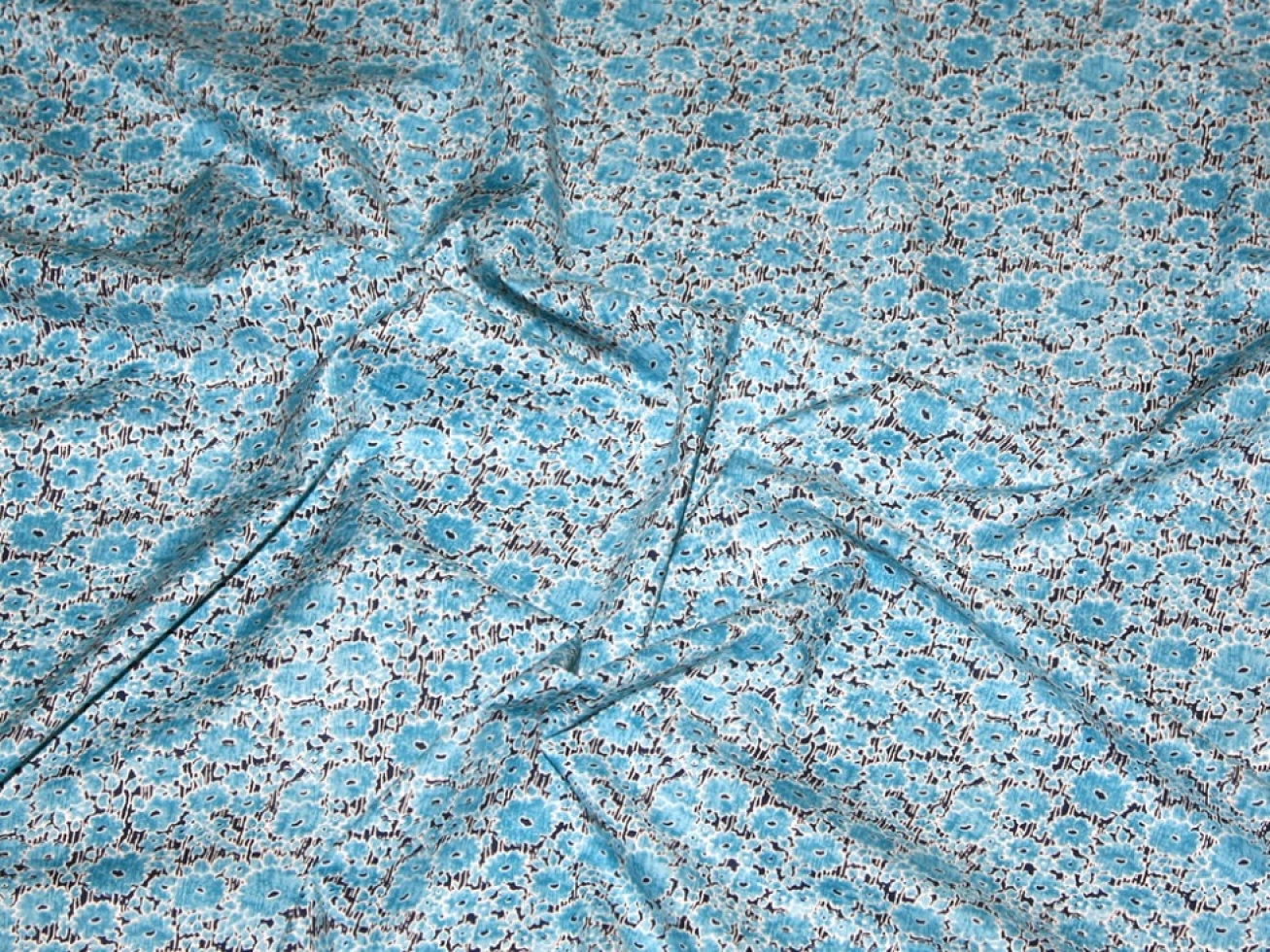 Cotton Lawn Fabric Black & Turquoise