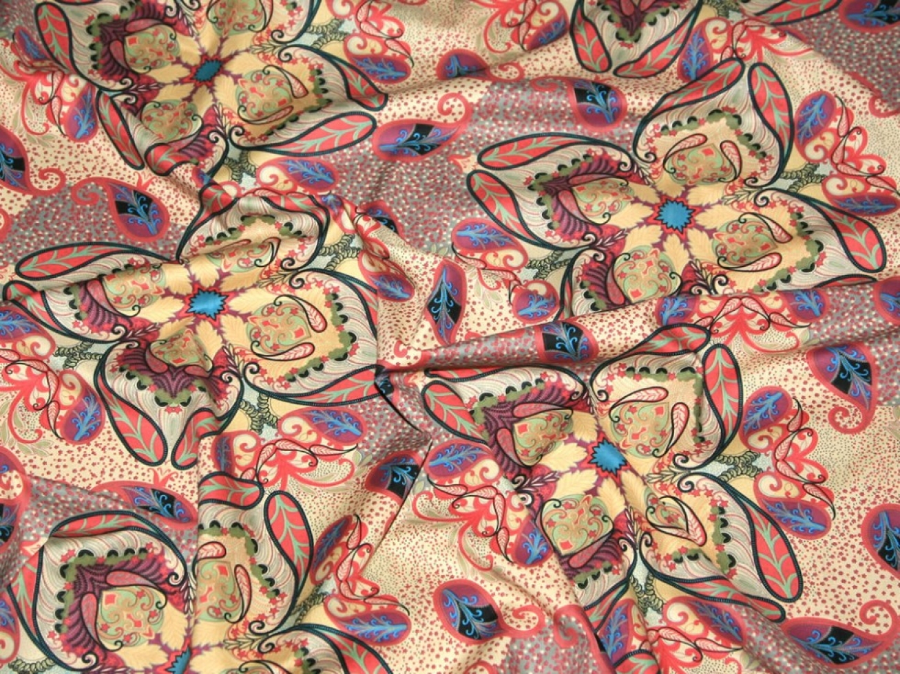 Cotton Lawn Fabric Coral Multicoloured