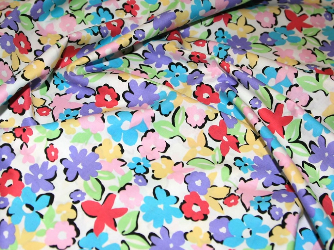 Cotton Lawn Fabric White/Multi