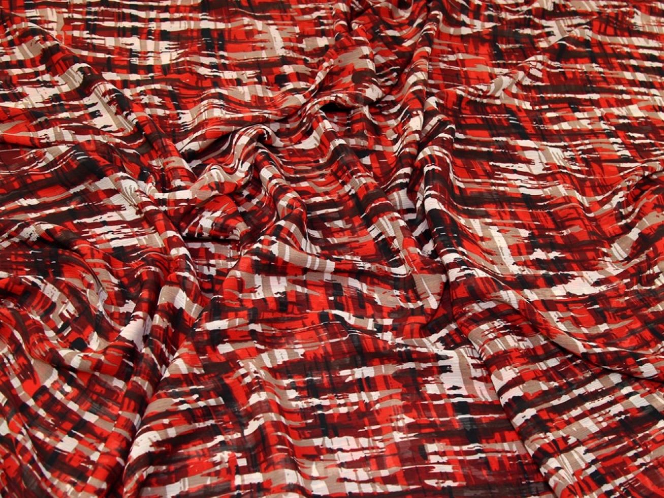 Crinkle Sheer Chiffon Fabric Red