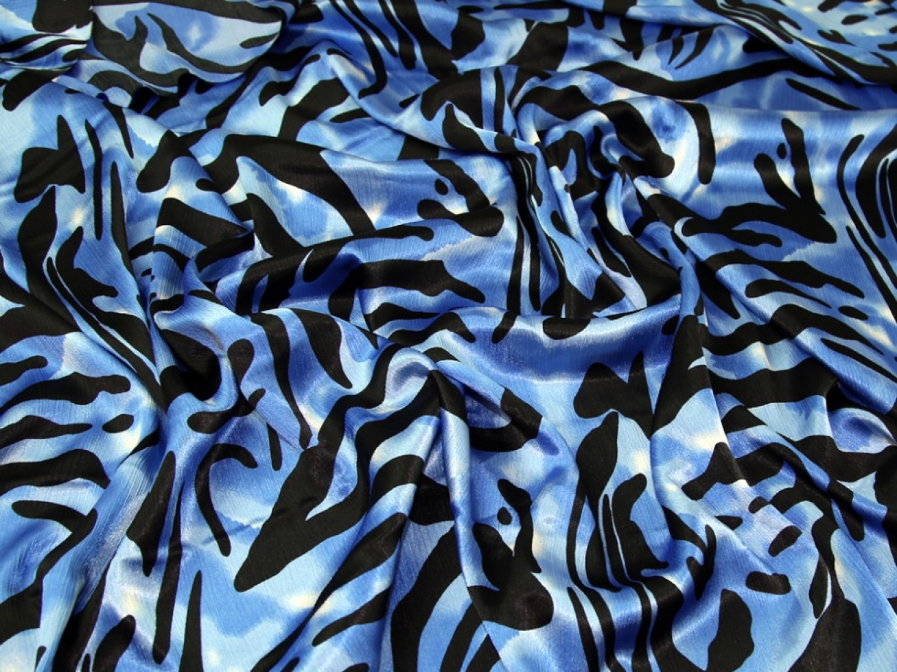 Crinkle Satin Fabric Blue