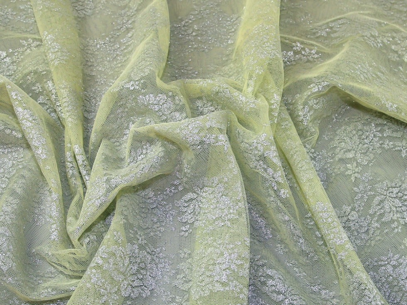 Metallic Lace Fabric Lemon