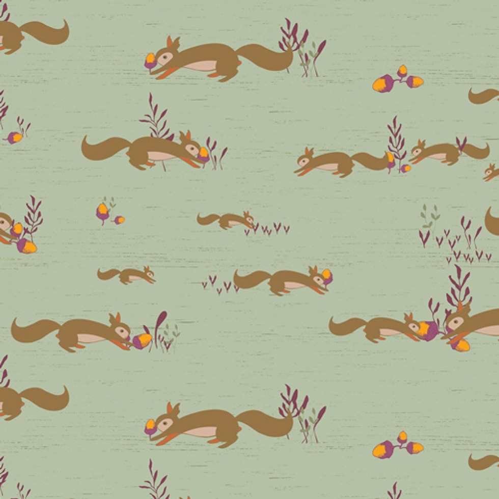 Art Gallery Fabrics Autumn Vibes 100% Cotton Poplin Fabric Squirrels At Play