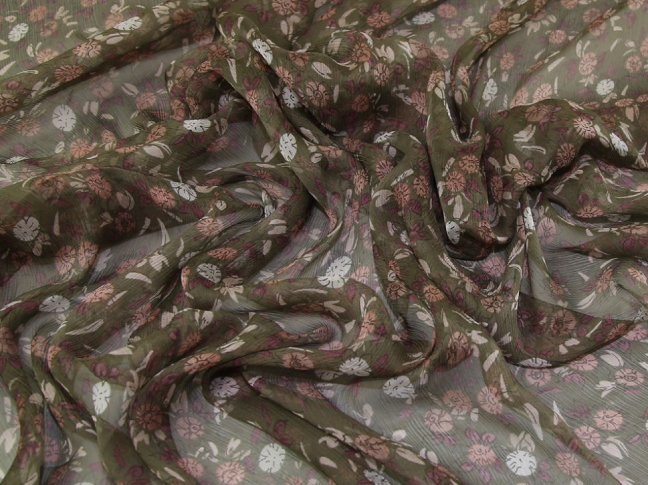 Silk Crinkle Sheer Chiffon Fabric Olive Green