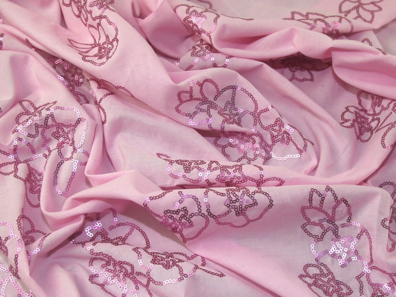 Sequin Cotton Voile Fabric Pink
