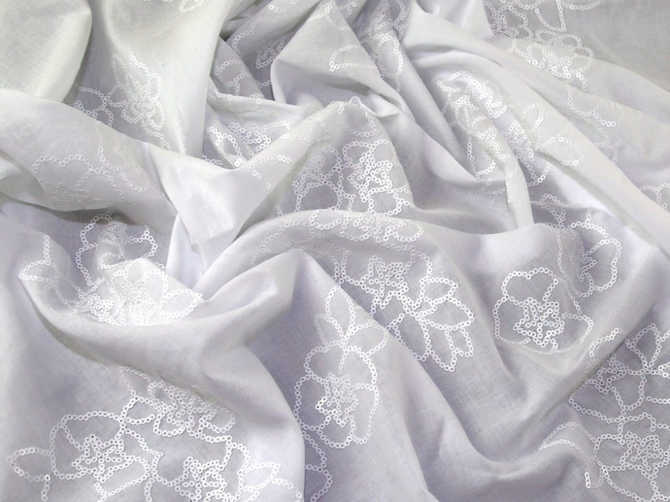Sequin Cotton Voile Fabric White