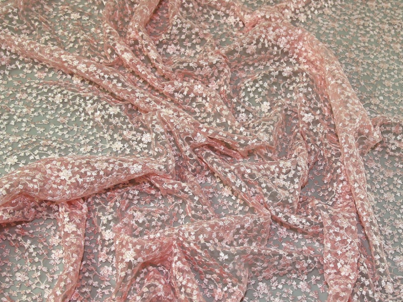 Embroidered Lace Fabric Pink