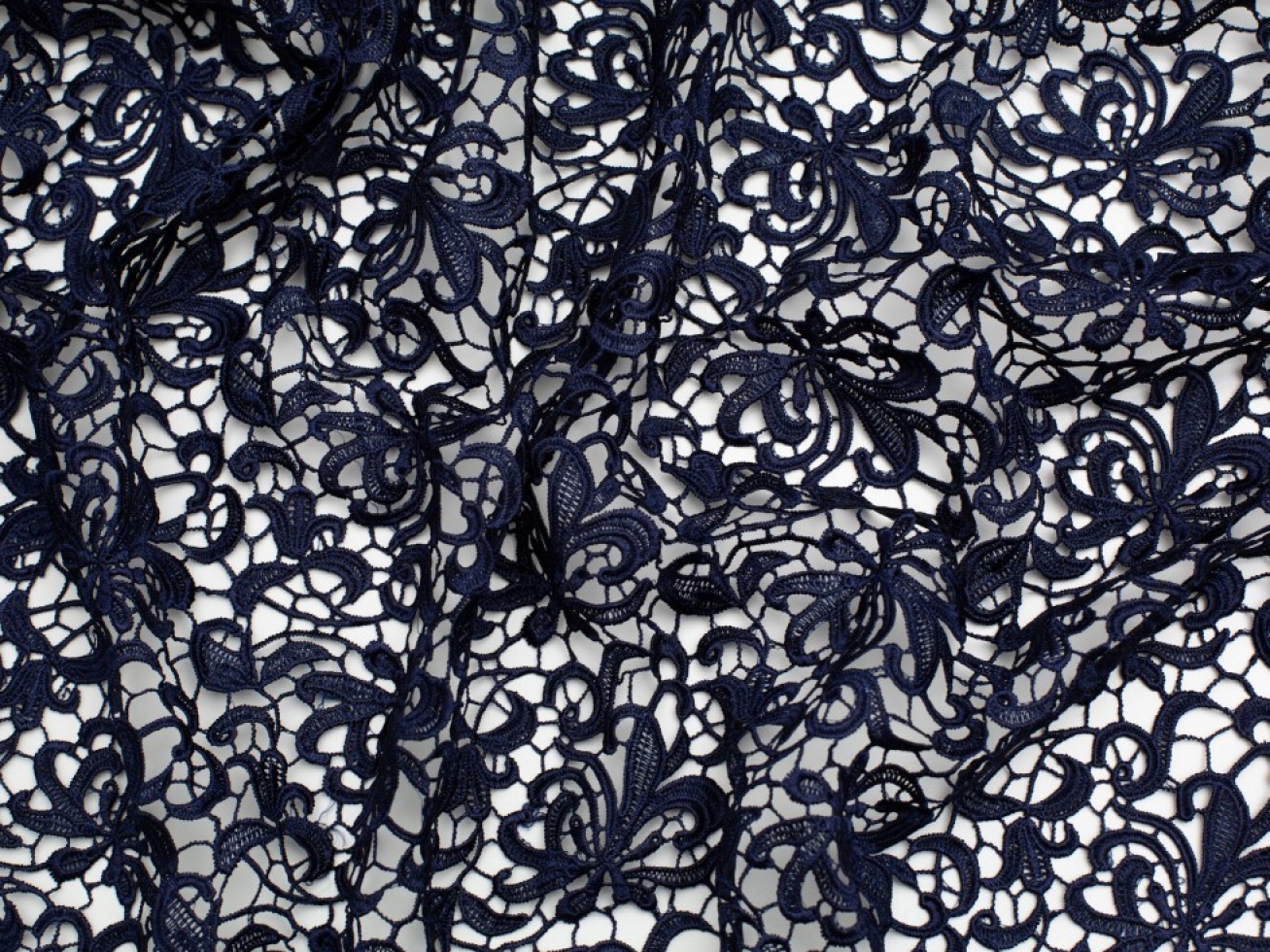 Minerva Core Range Heavy Guipure Lace Fabric Navy Blue