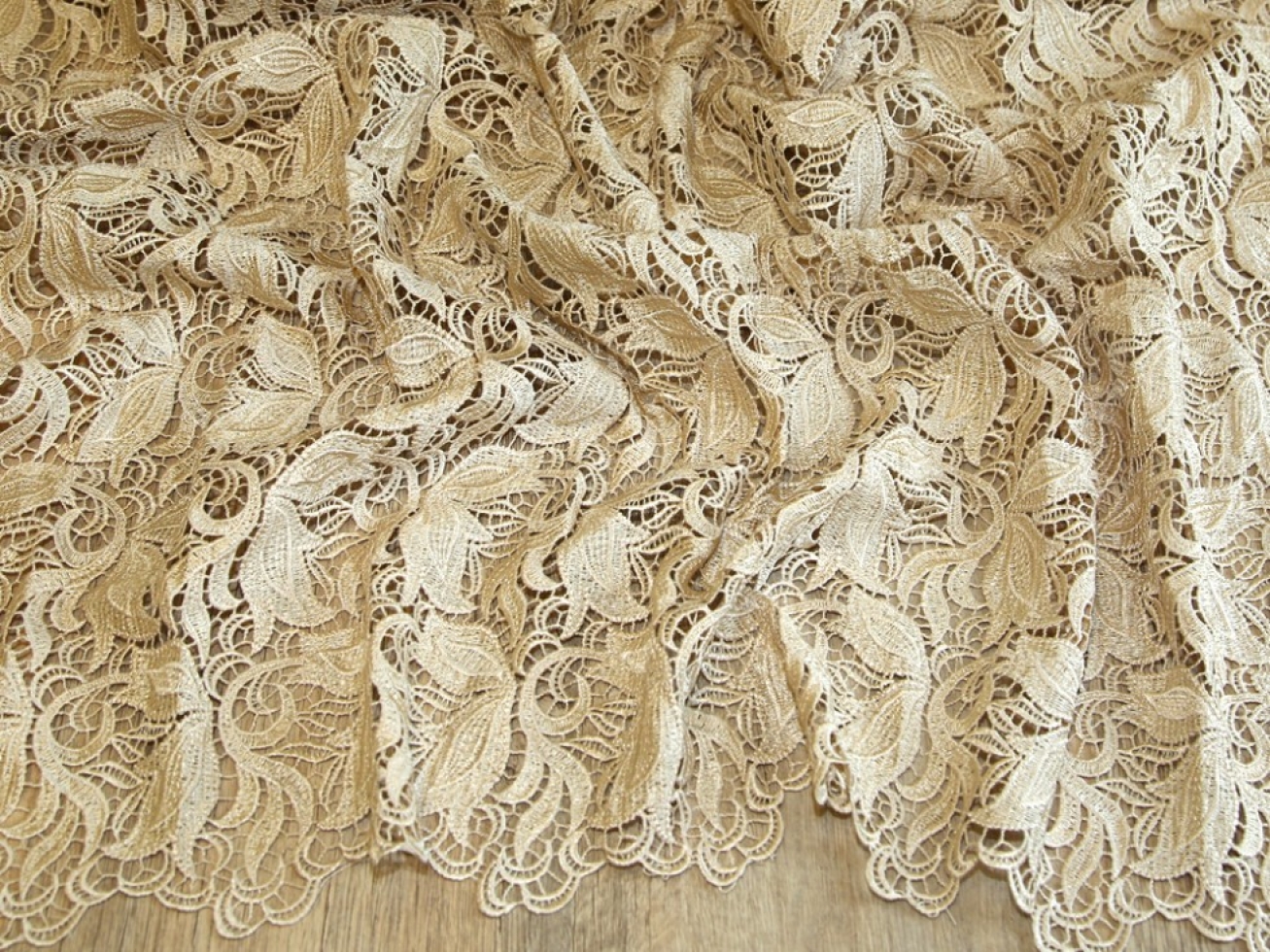 Heavy Guipure Lace Fabric Champagne