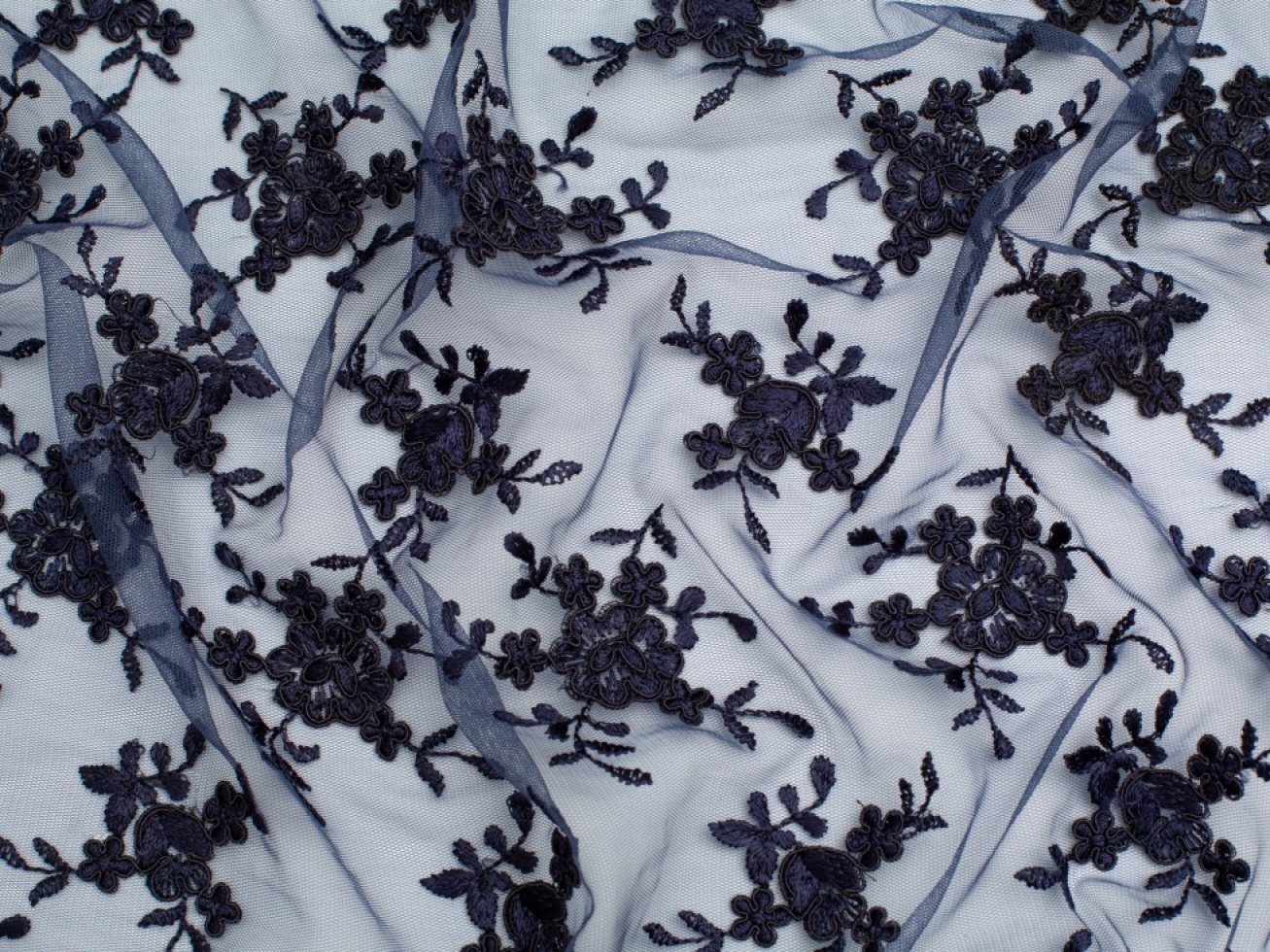 Minerva Core Range Embroidered Tulle Lace Fabric Navy Blue