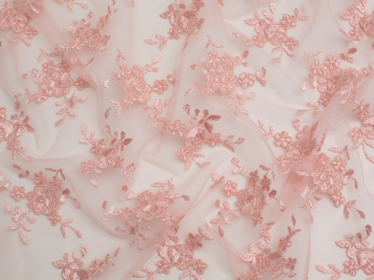 Minerva Core Range Embroidered Tulle Lace Fabric Peach