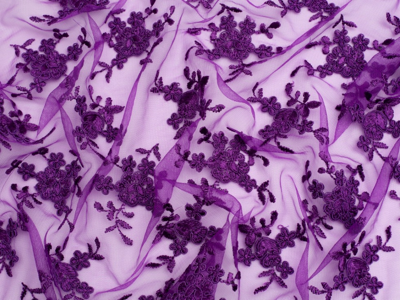 Minerva Core Range Embroidered Tulle Lace Fabric Purple