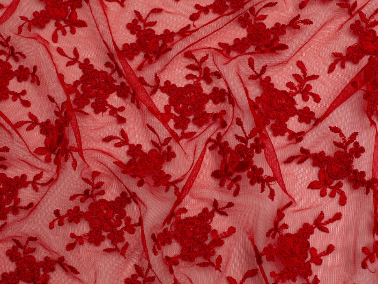 Minerva Core Range Embroidered Tulle Lace Fabric Red