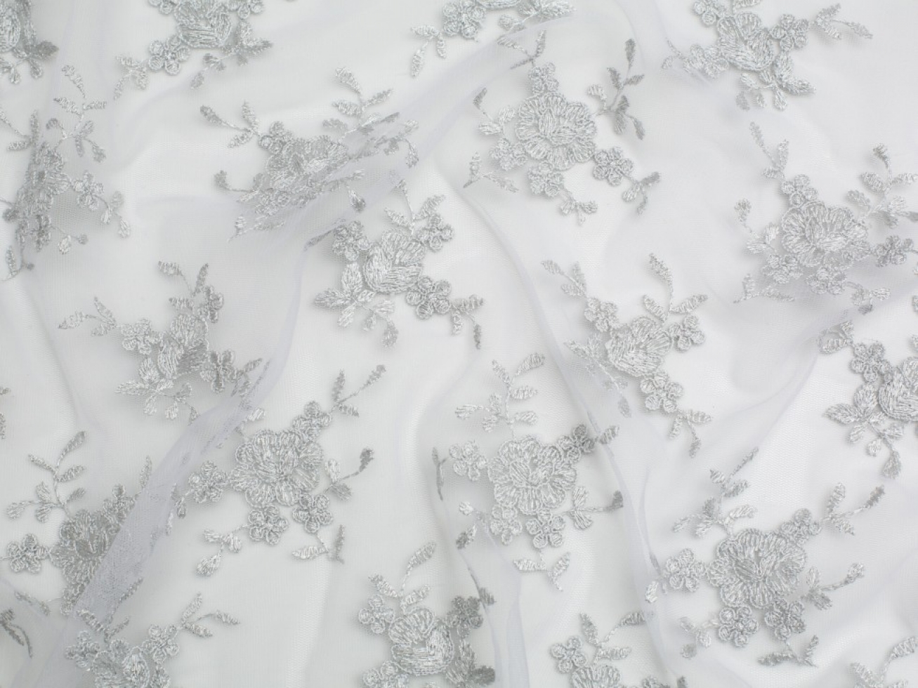 Minerva Core Range Embroidered Tulle Lace Fabric Silver