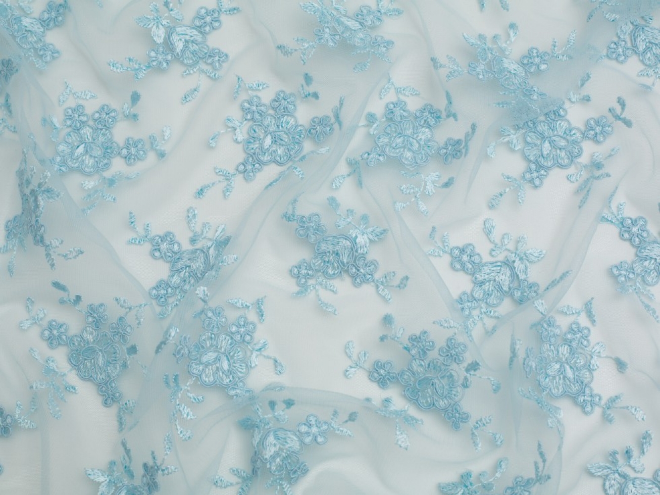 Minerva Core Range Embroidered Tulle Lace Fabric Sky Blue