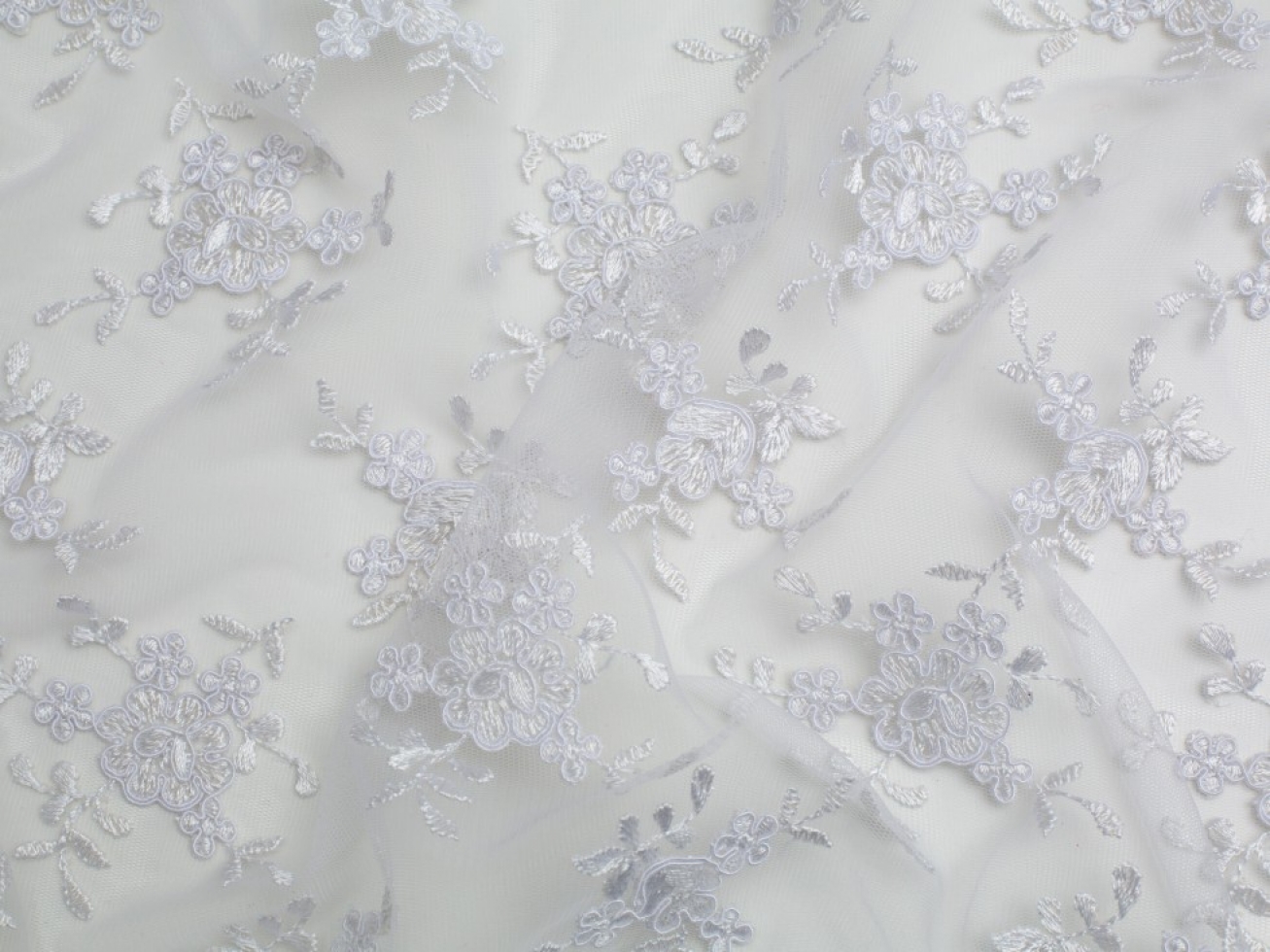 Minerva Core Range Embroidered Tulle Lace Fabric White