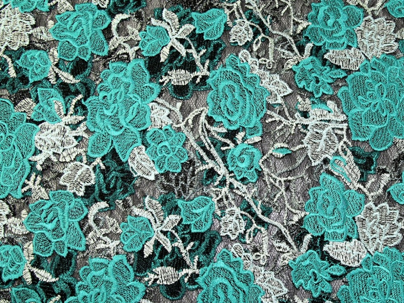 Embroidered Lace Fabric Jade Green