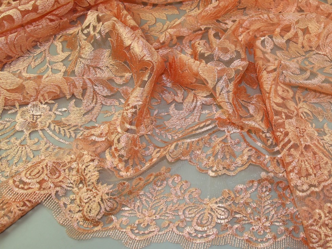Embroidered Lace Fabric Peach