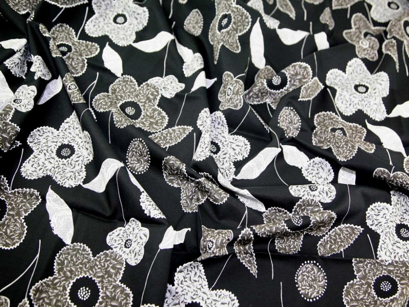 100% Cotton Poplin Fabric Black & Grey