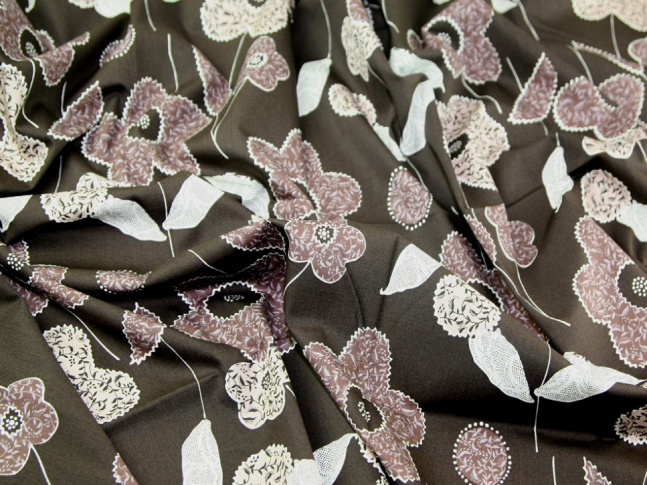 100% Cotton Poplin Fabric Brown & Cream