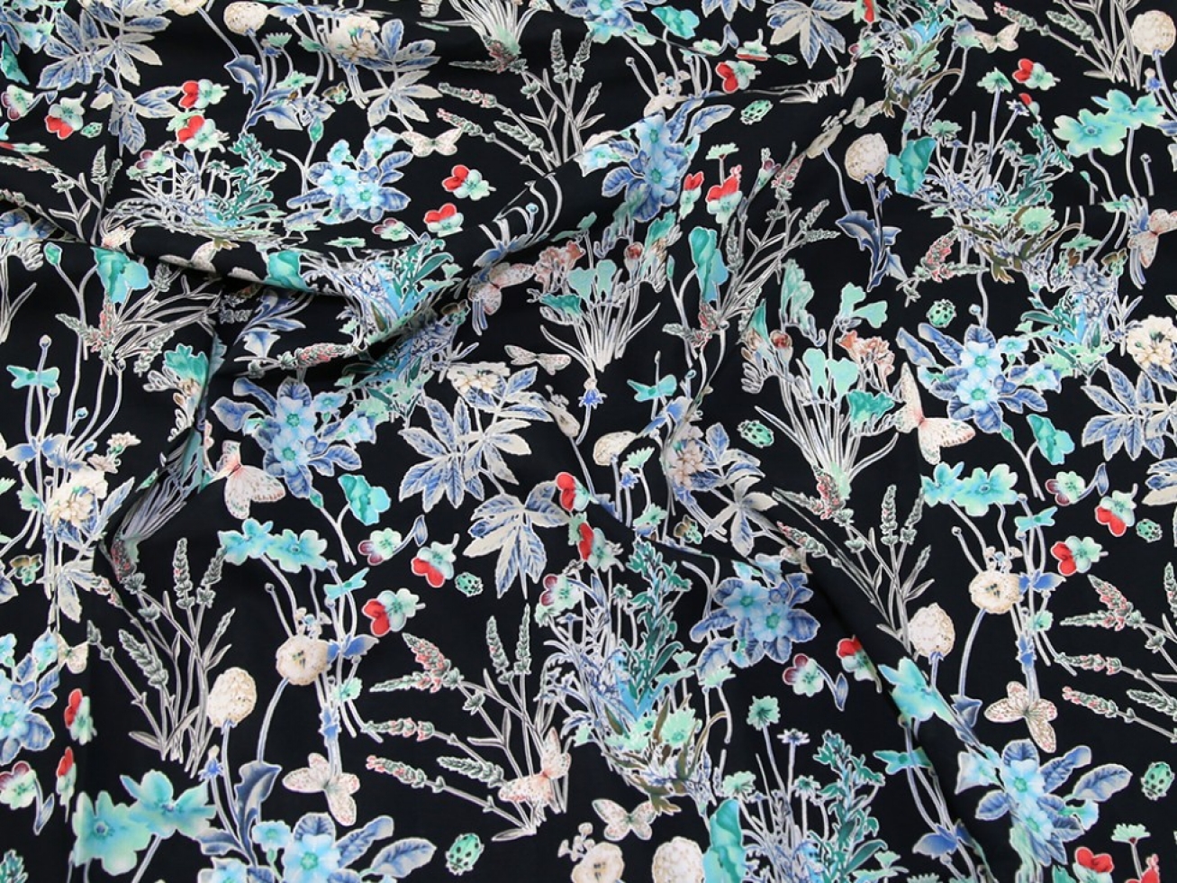 Cotton Lawn Fabric Navy & Turquoise