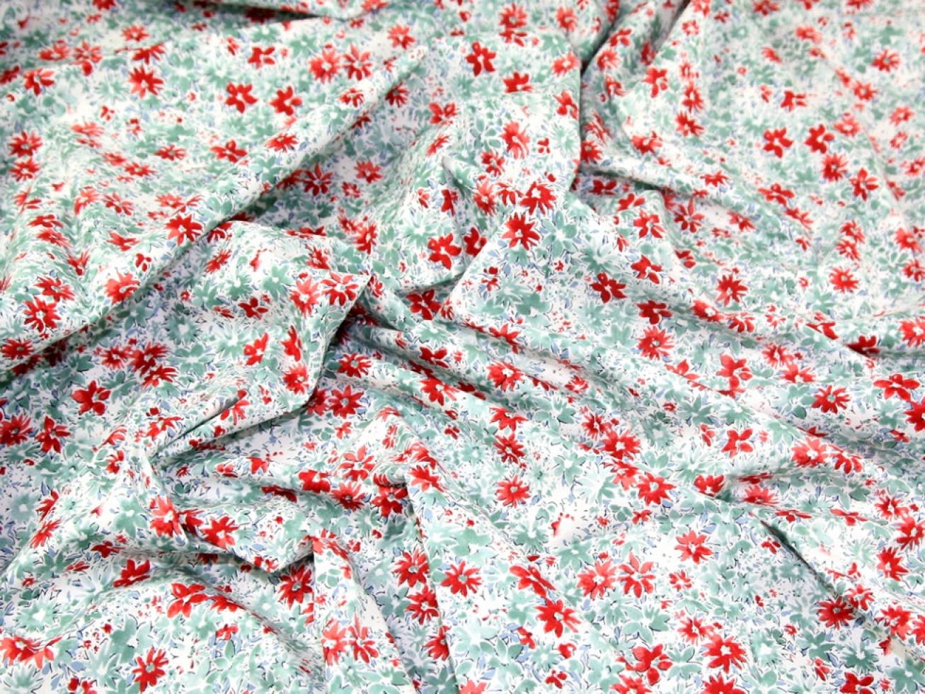 Cotton Lawn Fabric Red & Green