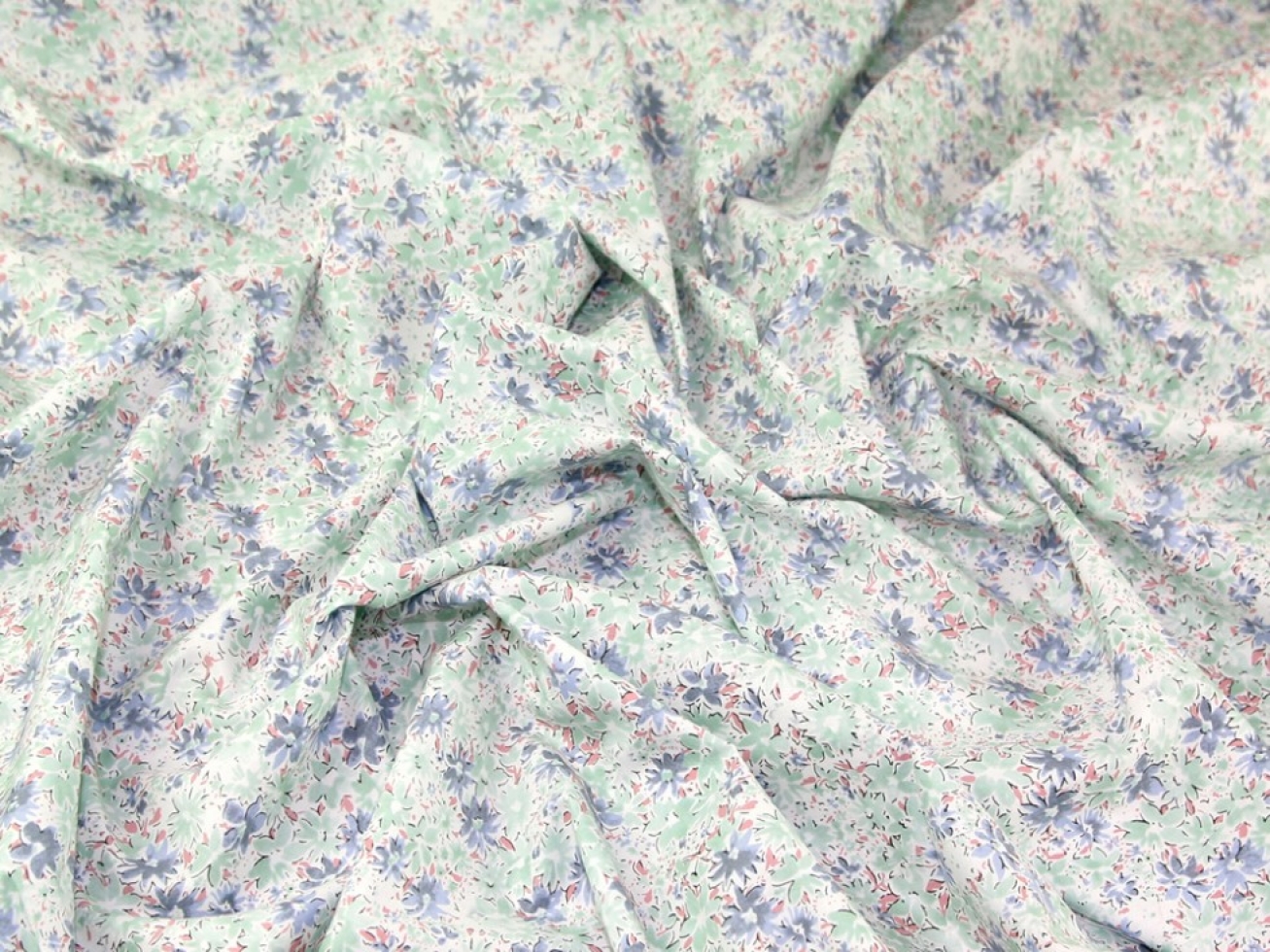 Cotton Lawn Fabric Mint & Pink