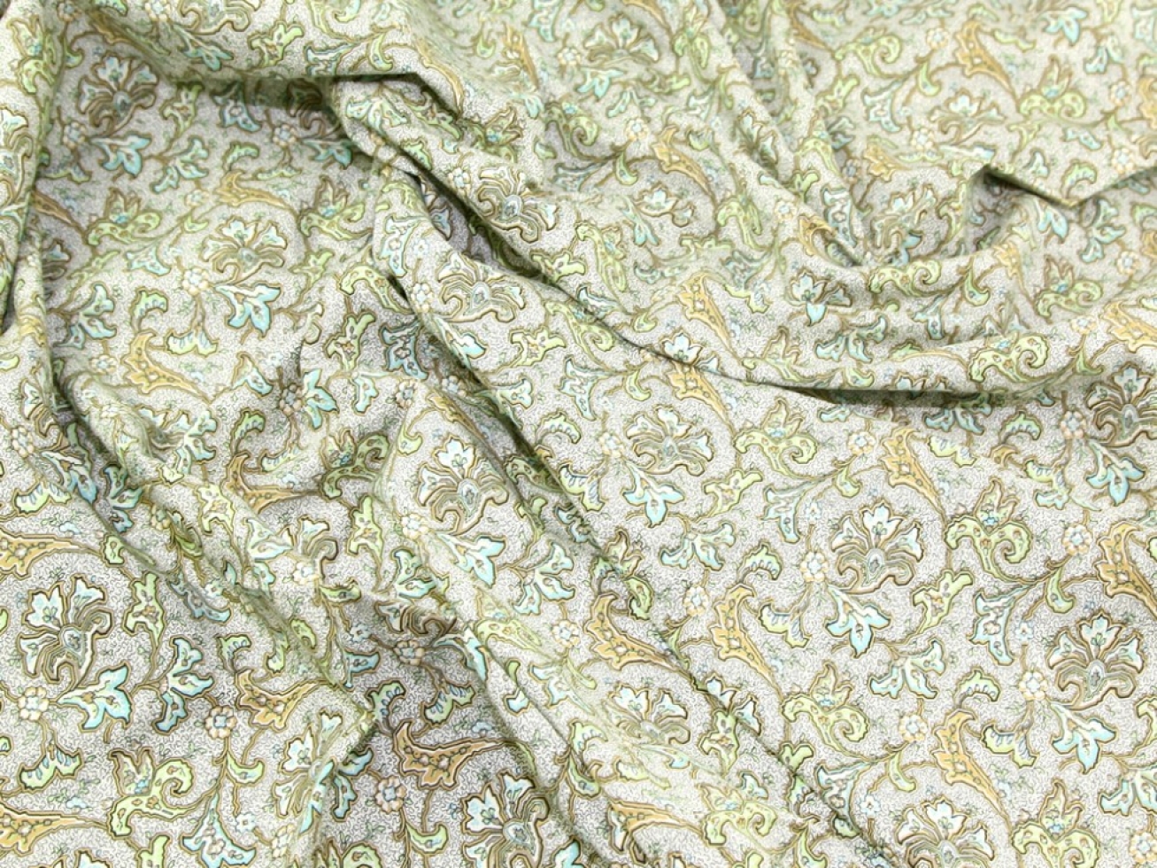 Cotton Lawn Fabric Green & Tan